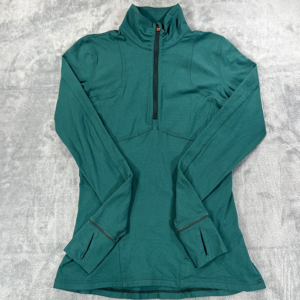 Lululemon 1/4 Zip Pullover Teal Green Ribbed Thumbhole Size 6